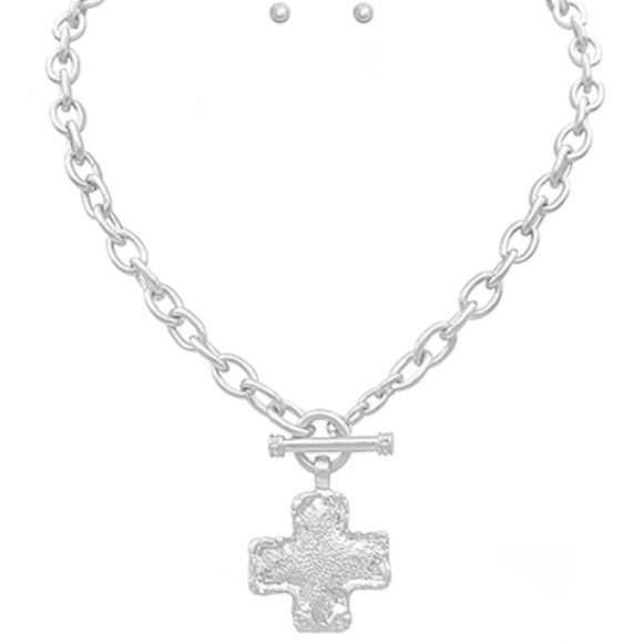 Textured Cross Necklace Set - Picture 2 of 2
